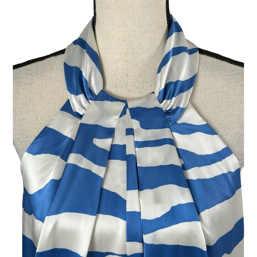 NEW! INC 100% Silk Halter Top/Blouse- Blue/White Tiger/Zebra Stripe‎ 6 NWT - Picture 2 of 14